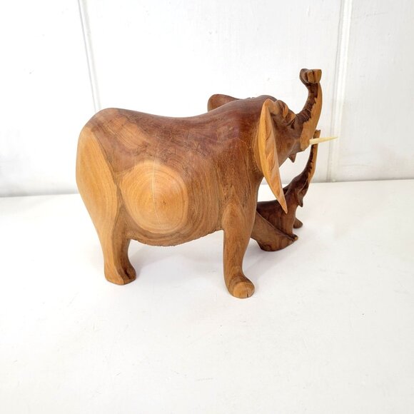Mother and Baby Elephant Wood Sculpture Handmade in Kenya - Picture 3 of 7